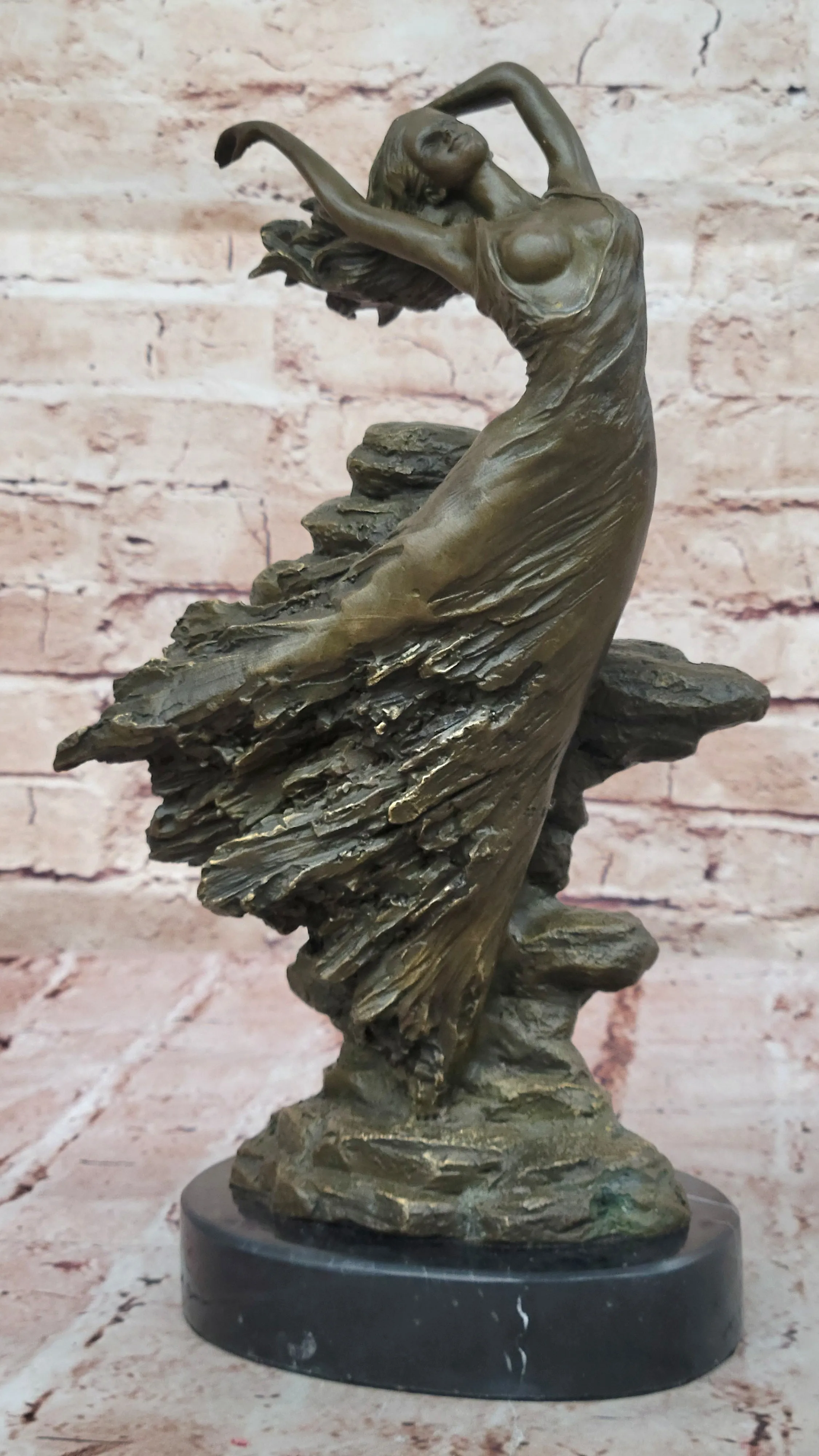 Abstract Art Nouveau Bronze Sculpture of a Woman Dancing Among the Rocks by Vitaleh