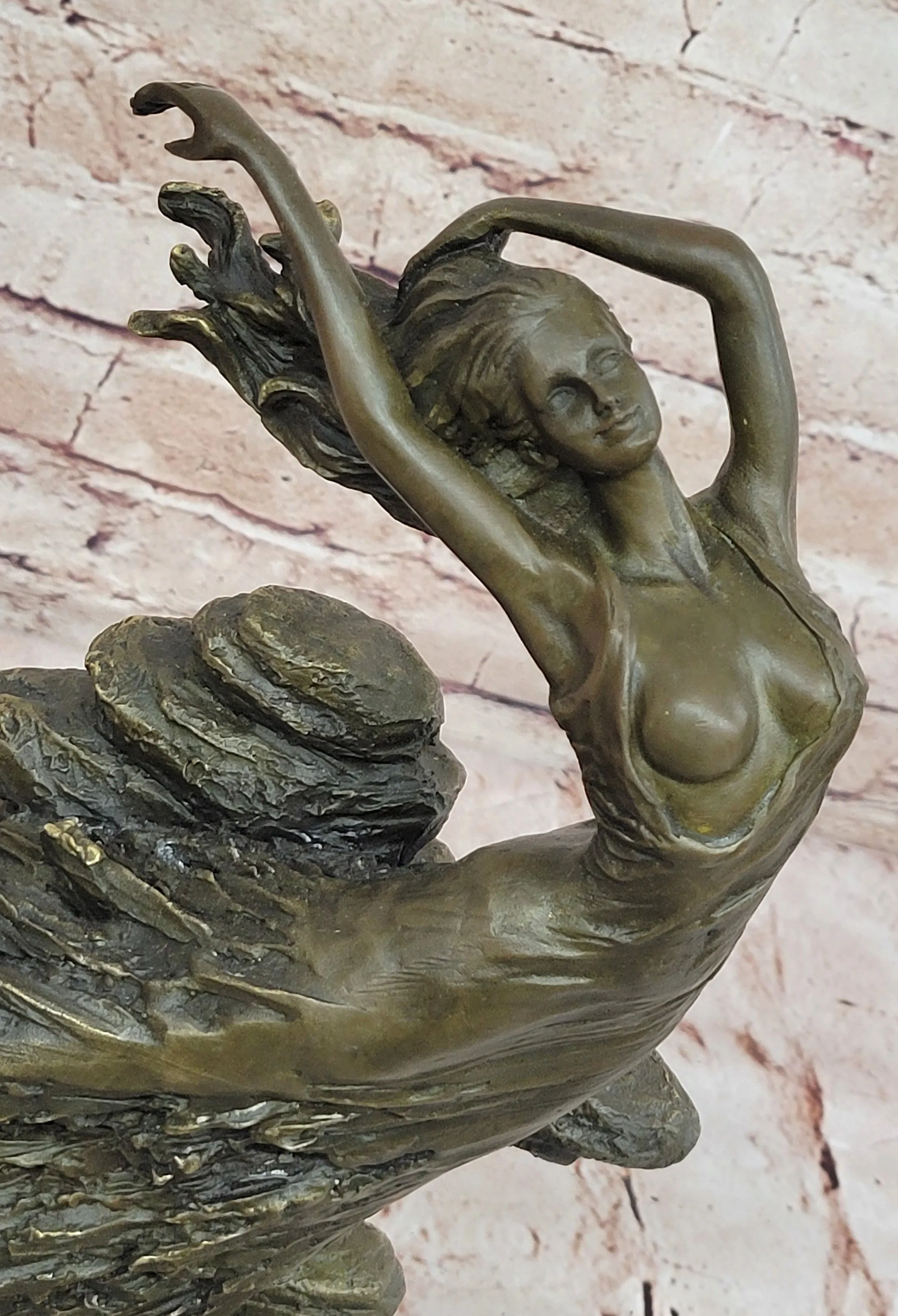 Abstract Art Nouveau Bronze Sculpture of a Woman Dancing Among the Rocks by Vitaleh