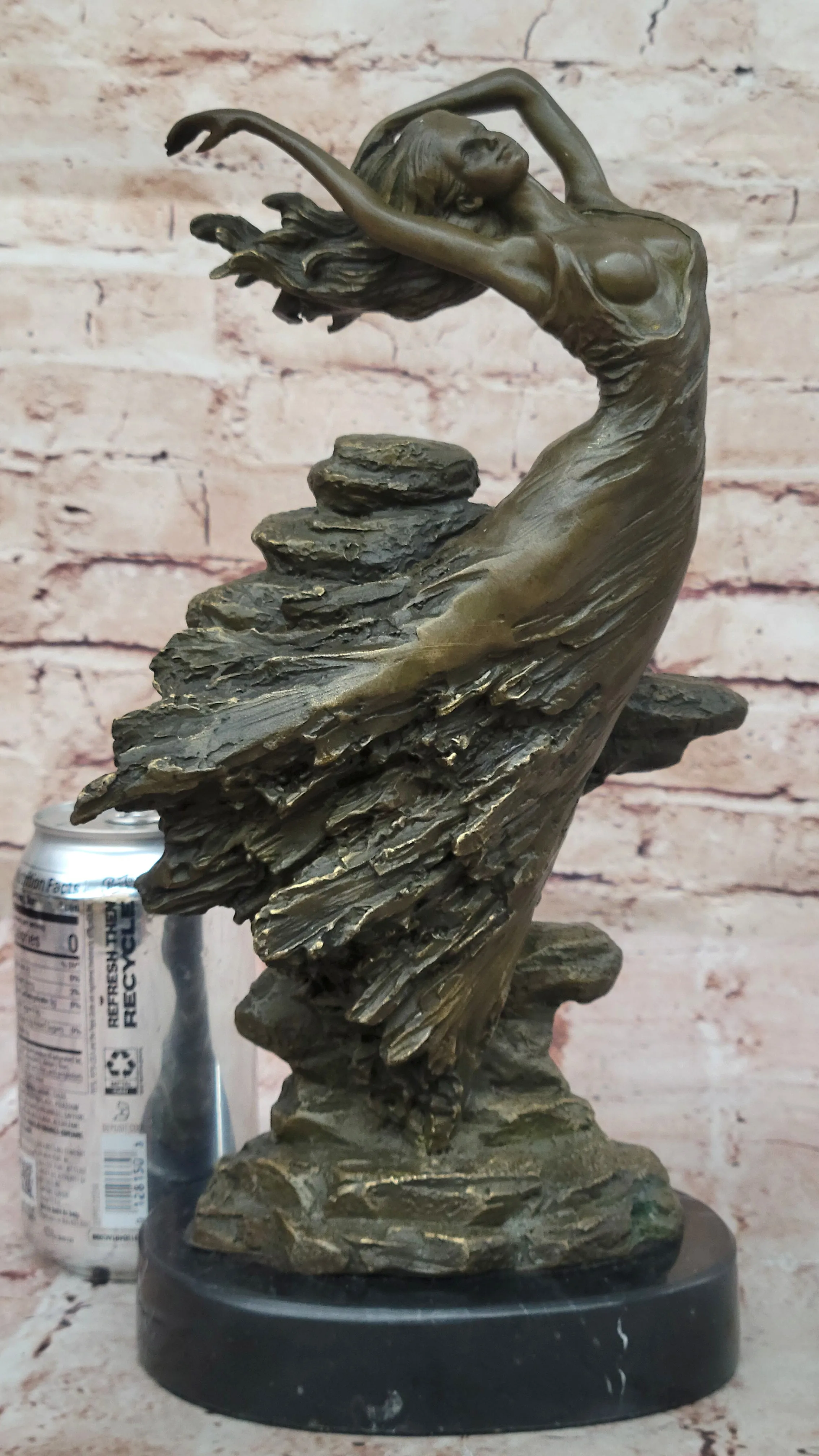 Abstract Art Nouveau Bronze Sculpture of a Woman Dancing Among the Rocks by Vitaleh