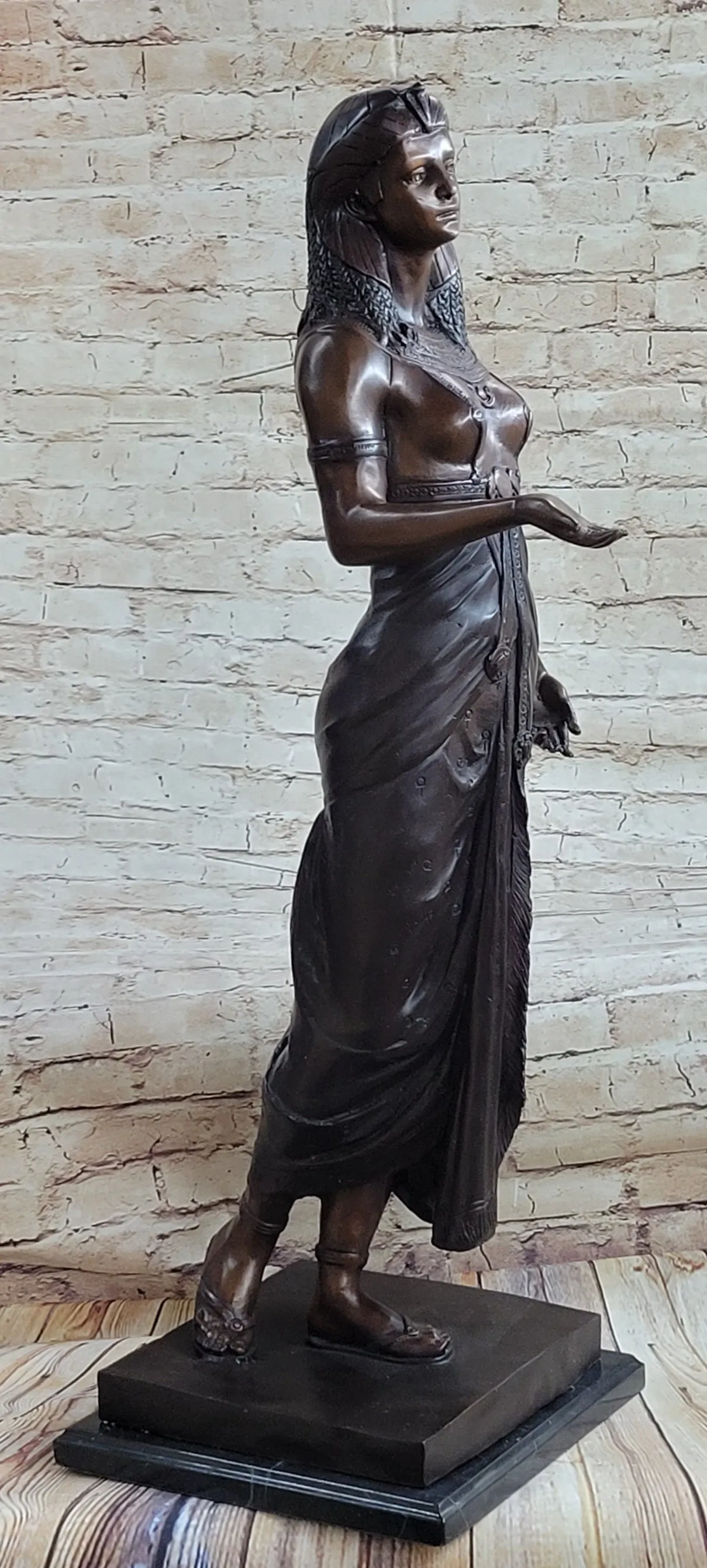 Cleopatra Egyptian Pharaoh Queen Bronze Statue Sculpture Egypt Decor 34" x 11"
