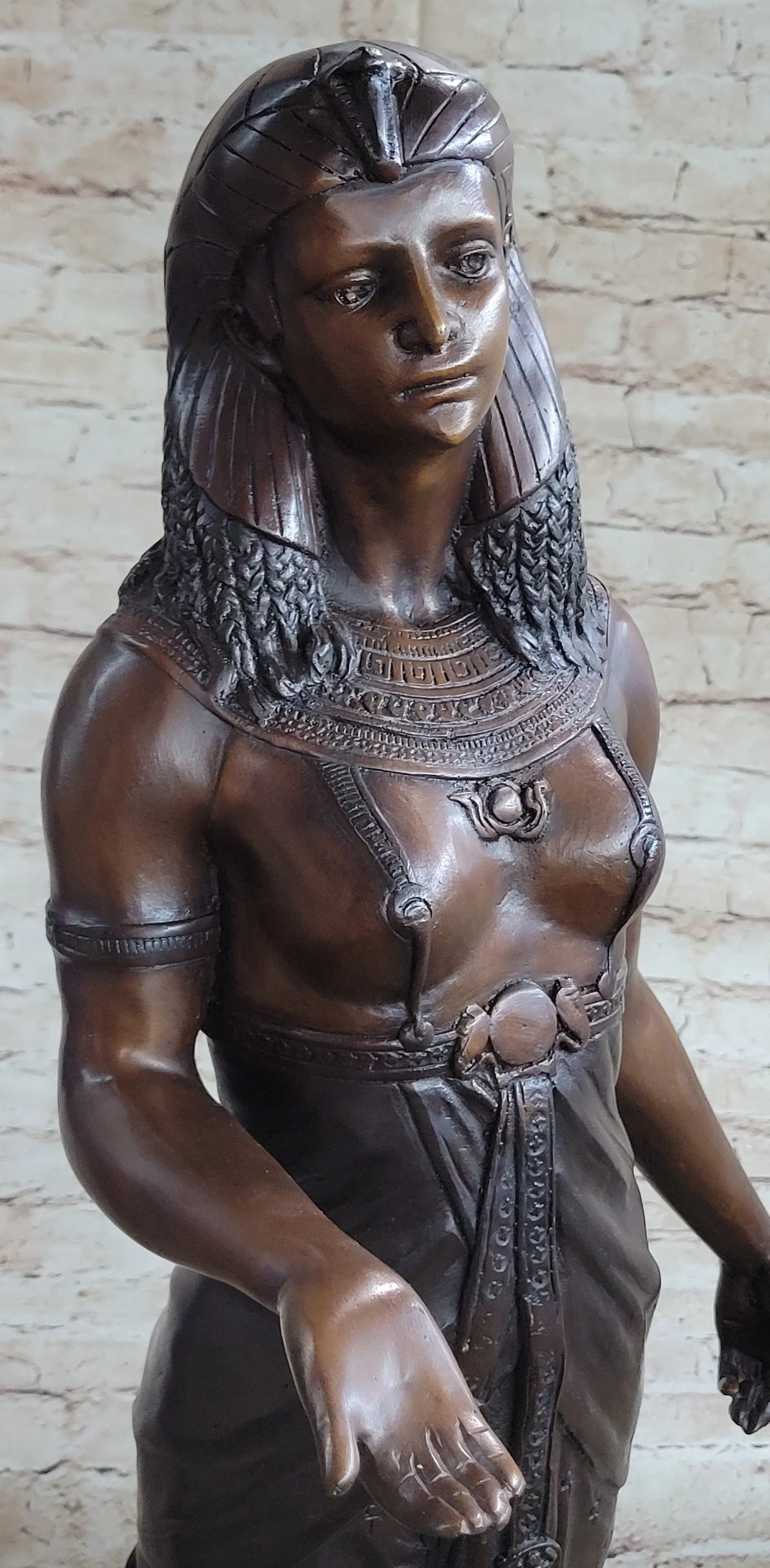 Cleopatra Egyptian Pharaoh Queen Bronze Statue Sculpture Egypt Decor 34" x 11"