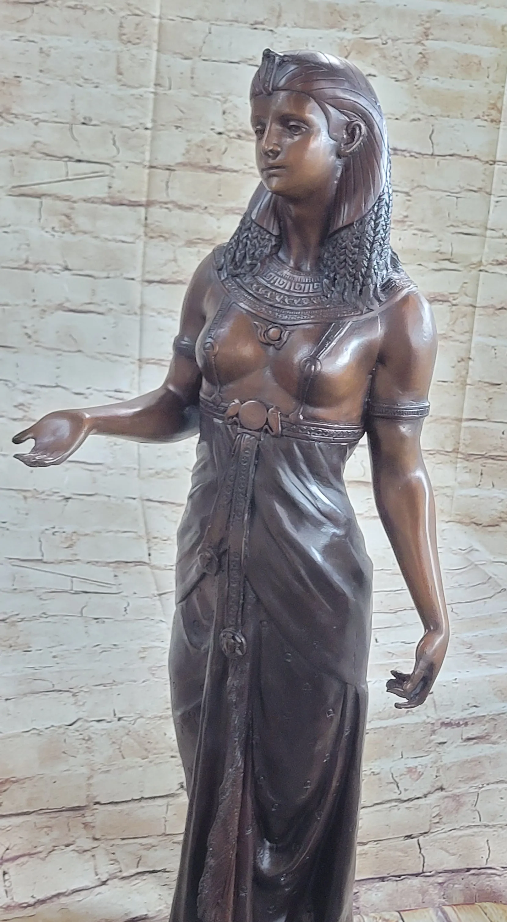 Cleopatra Egyptian Pharaoh Queen Bronze Statue Sculpture Egypt Decor 34" x 11"