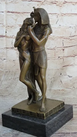 Egyptian Pharaoh and Lover Queen Bronze Statue Sculpture Figure 10" x 5"
