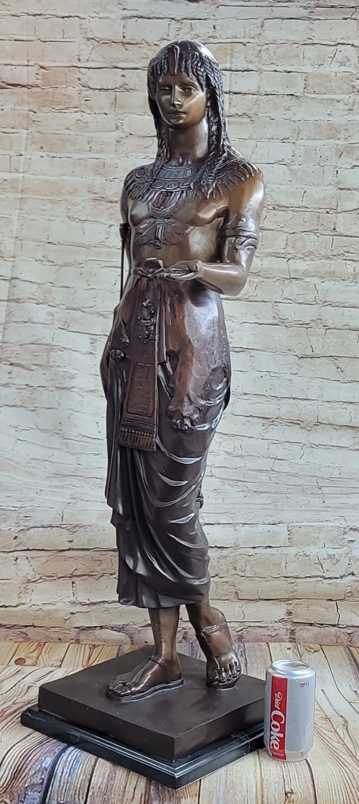 Egyptian Prince Pharaoh Bronze Statue Sculpture Figure w/ Outstretched Hand 35" x 11"