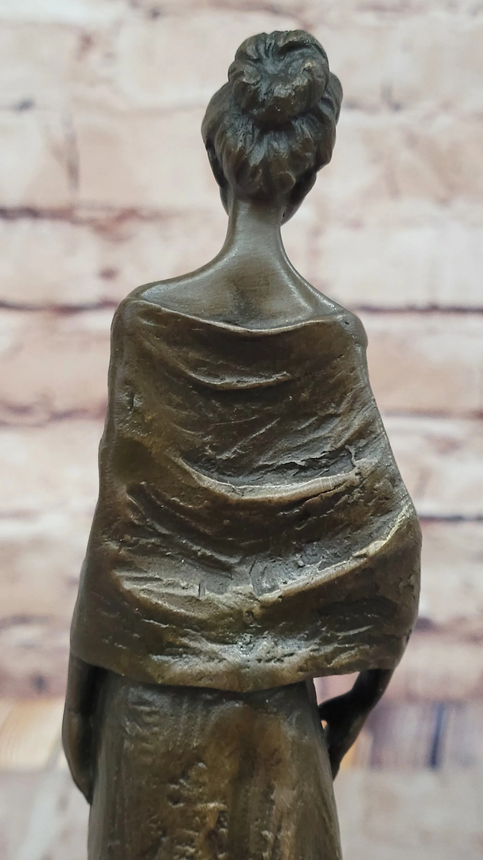 Elegant Bronze Lady Sculpture – Classic Figurine in Flowing Gown on Marble Base