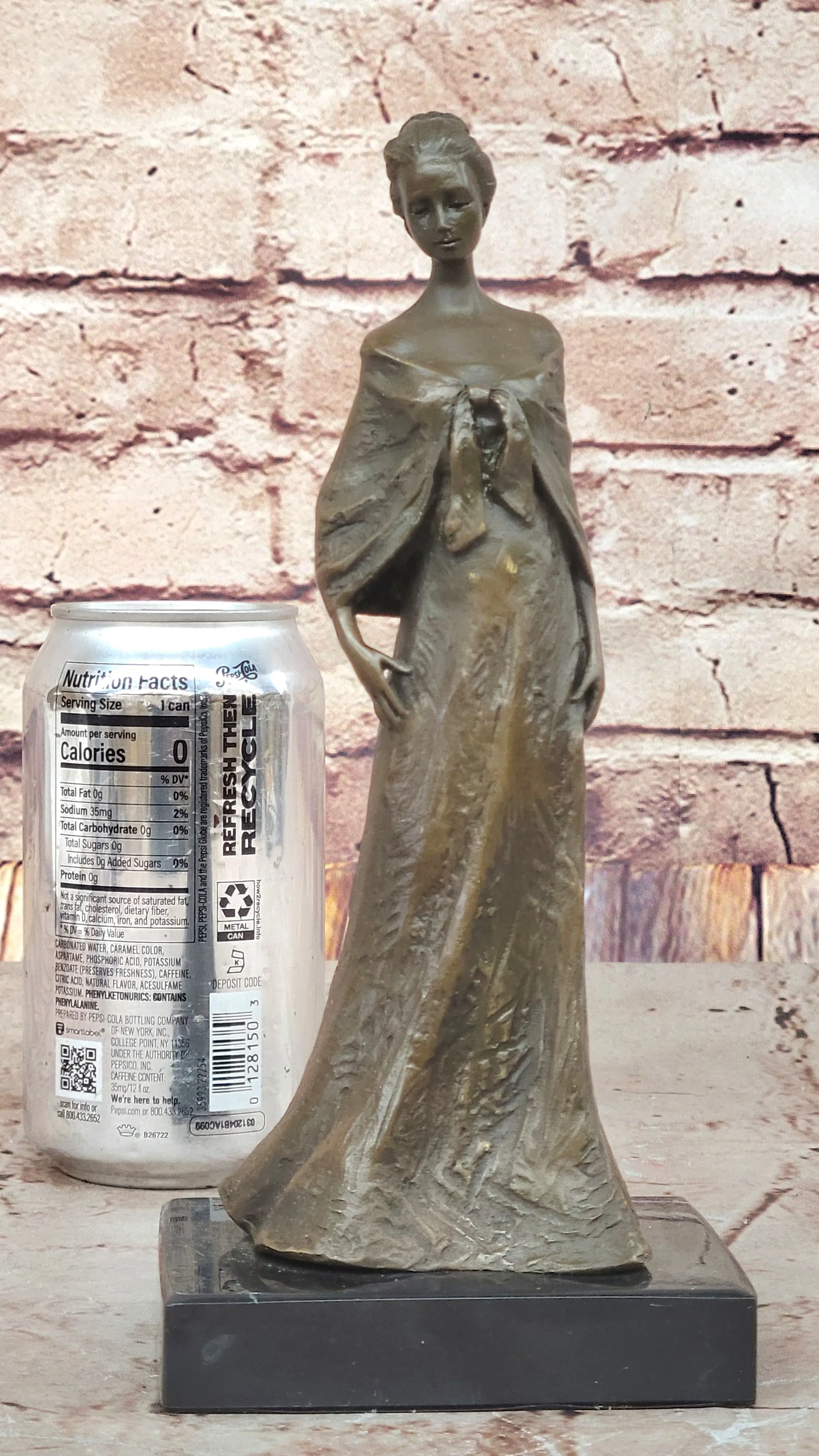 Elegant Bronze Lady Sculpture – Classic Figurine in Flowing Gown on Marble Base