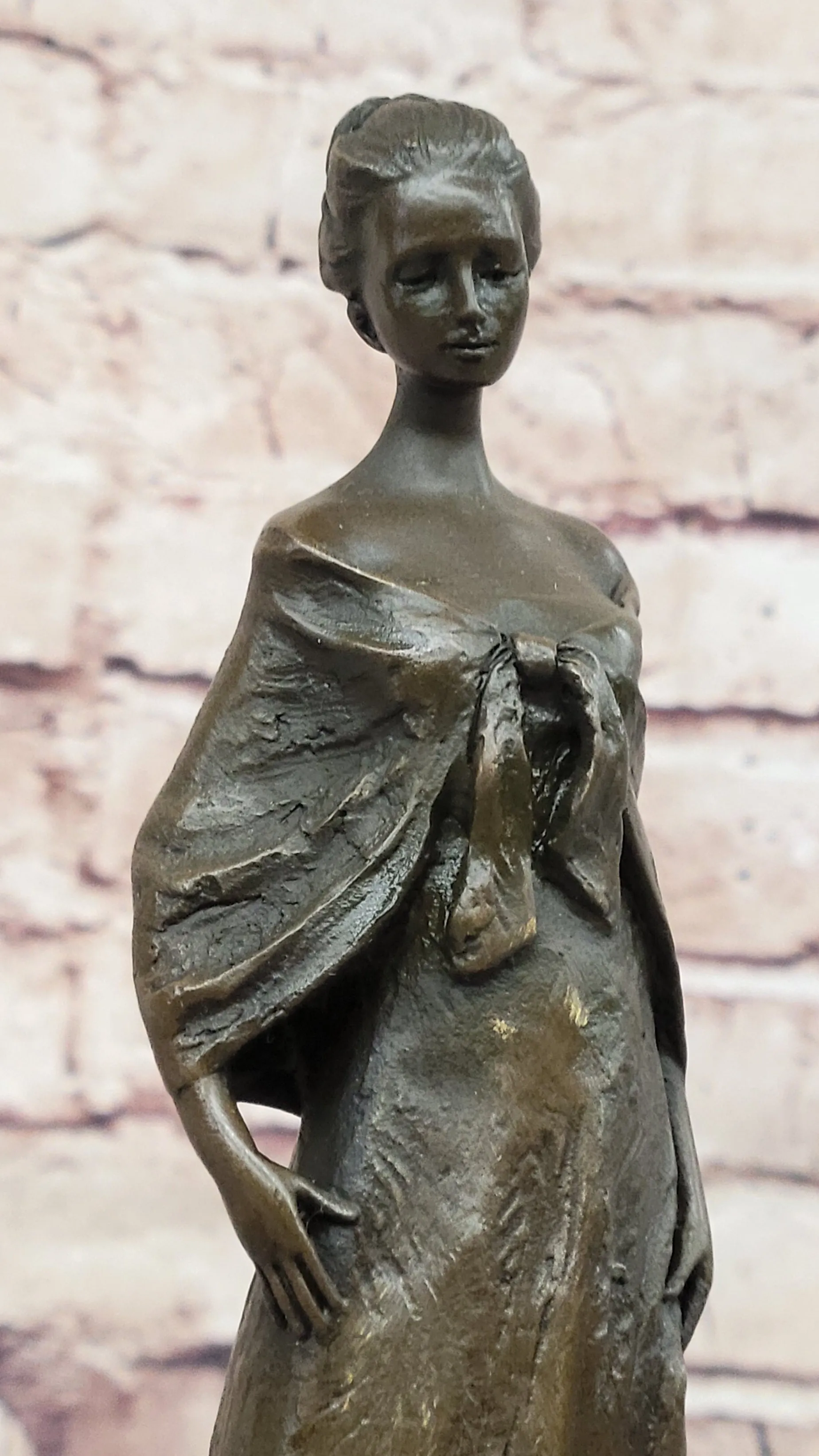 Elegant Bronze Lady Sculpture – Classic Figurine in Flowing Gown on Marble Base