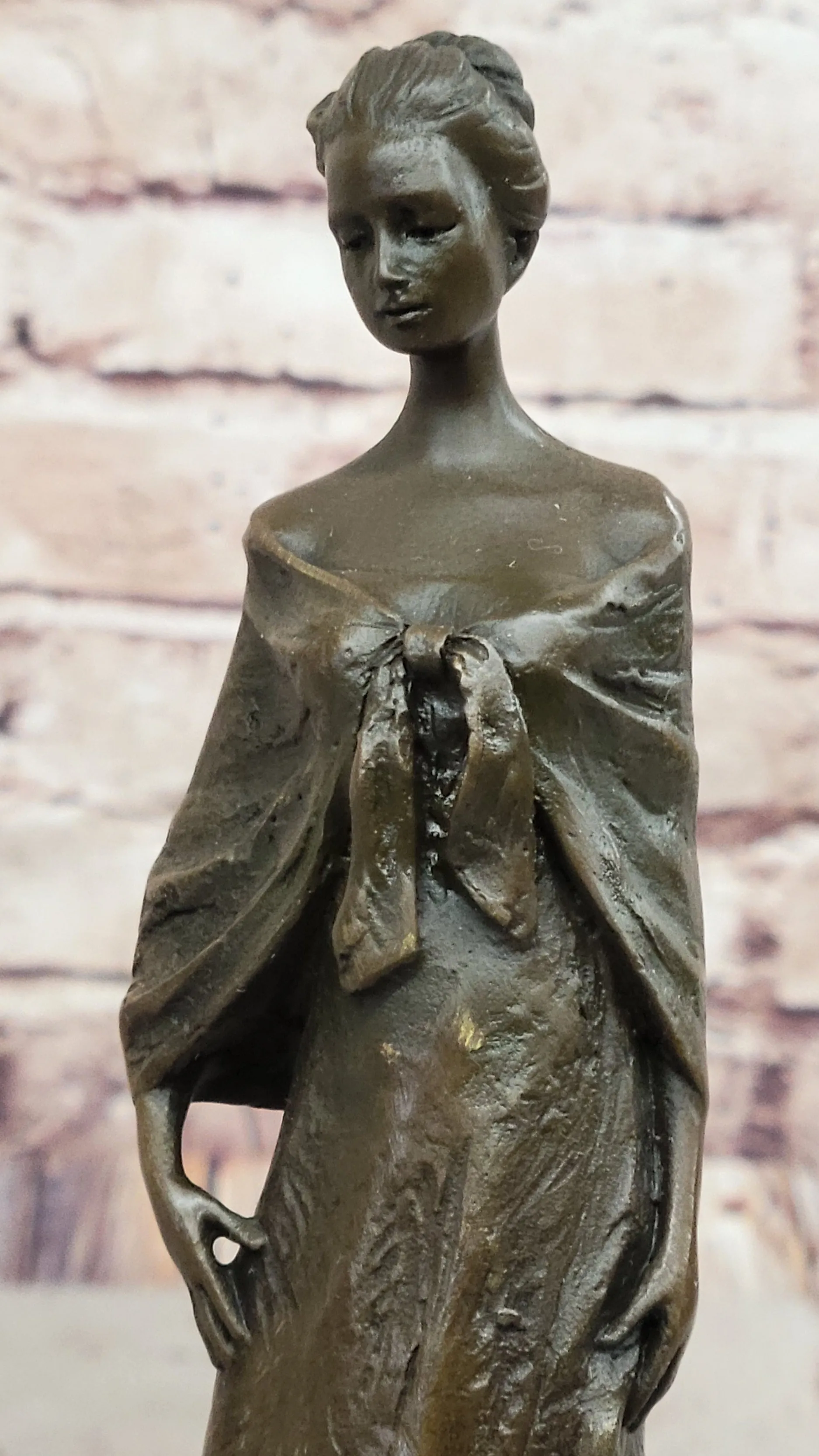 Elegant Bronze Lady Sculpture – Classic Figurine in Flowing Gown on Marble Base
