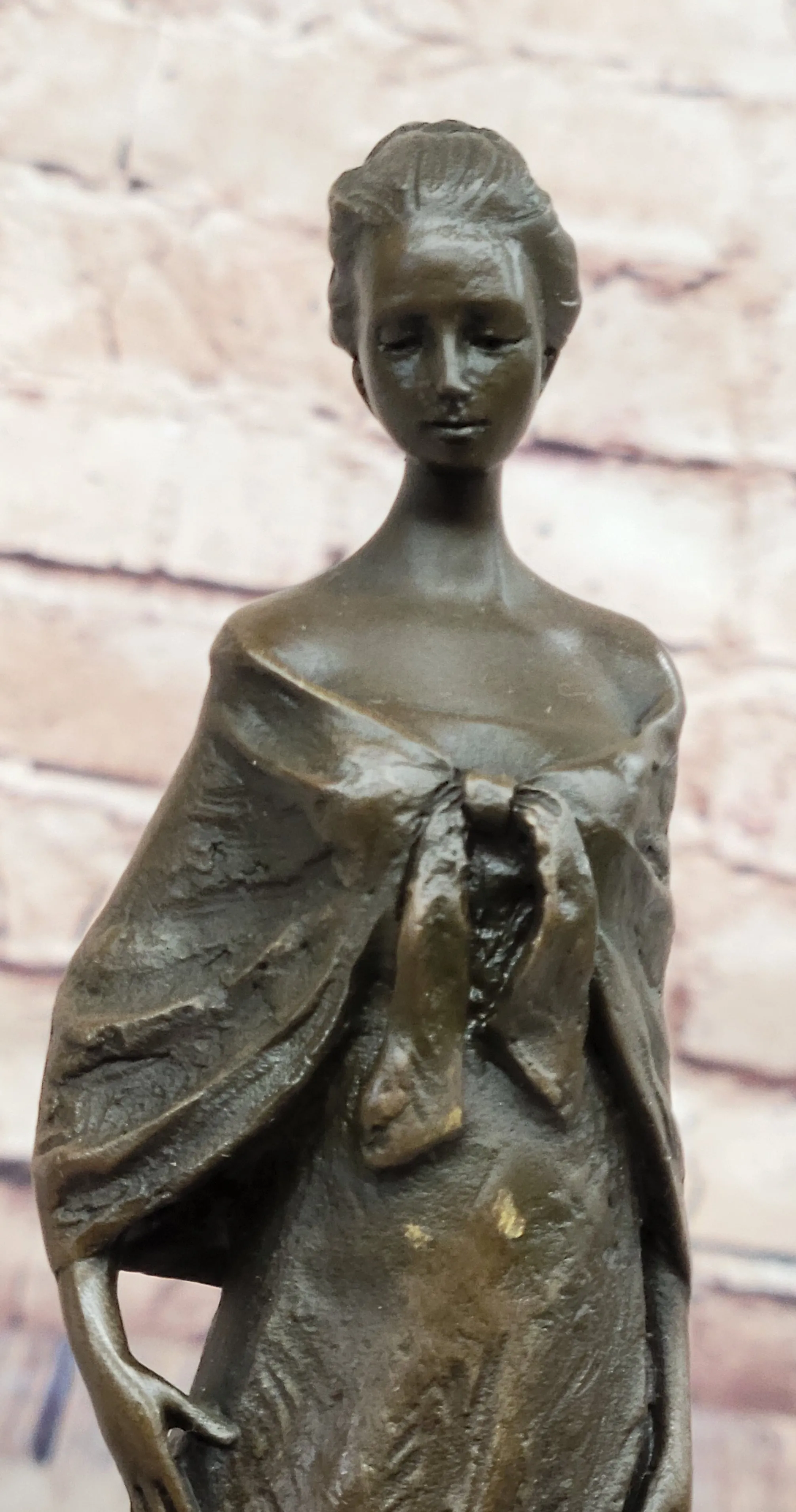 Elegant Bronze Lady Sculpture – Classic Figurine in Flowing Gown on Marble Base