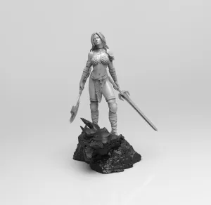 F435 - Comic character design, Female warrior cut off dragon head, STL 3D model design print download files