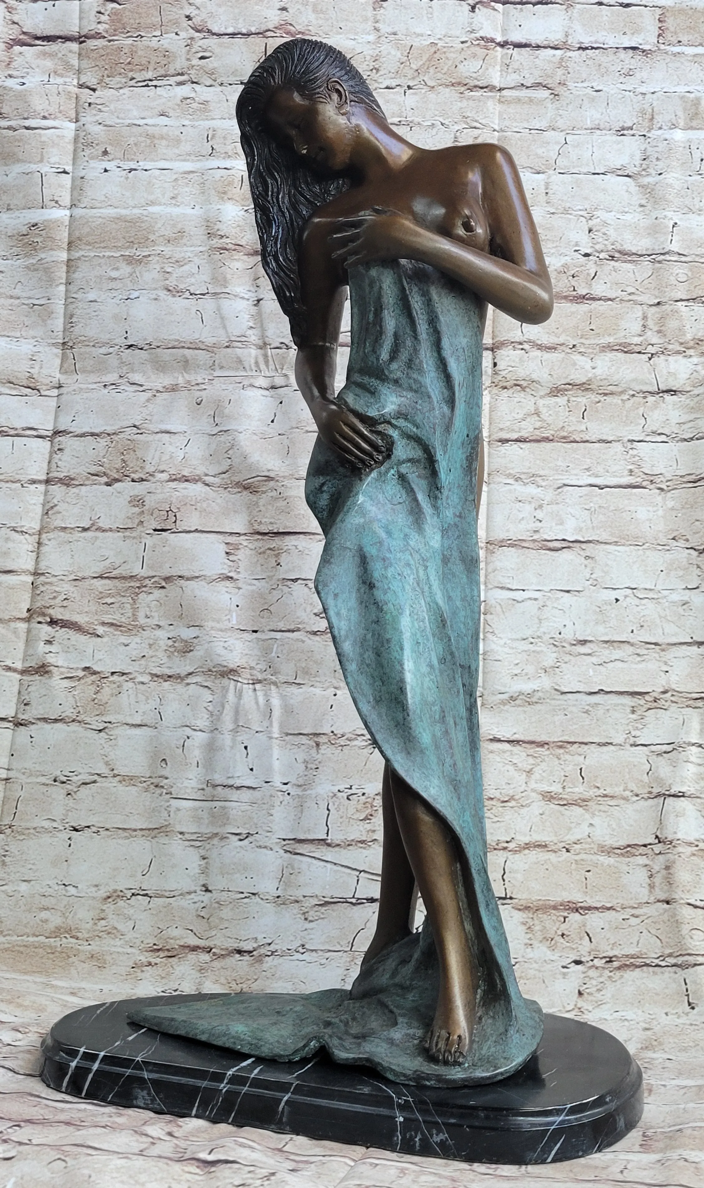 Nude Girl in Towel Signed Original Hot Cast Bronze Statue Sculpture Modern Art 26" x 14"