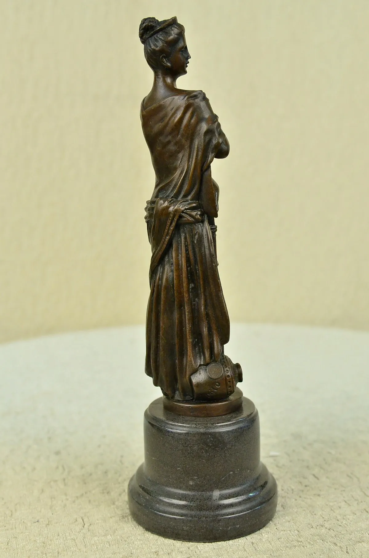 Original Signed English Royal Queen Bronze Sculpture Marble Base Figurine Decor