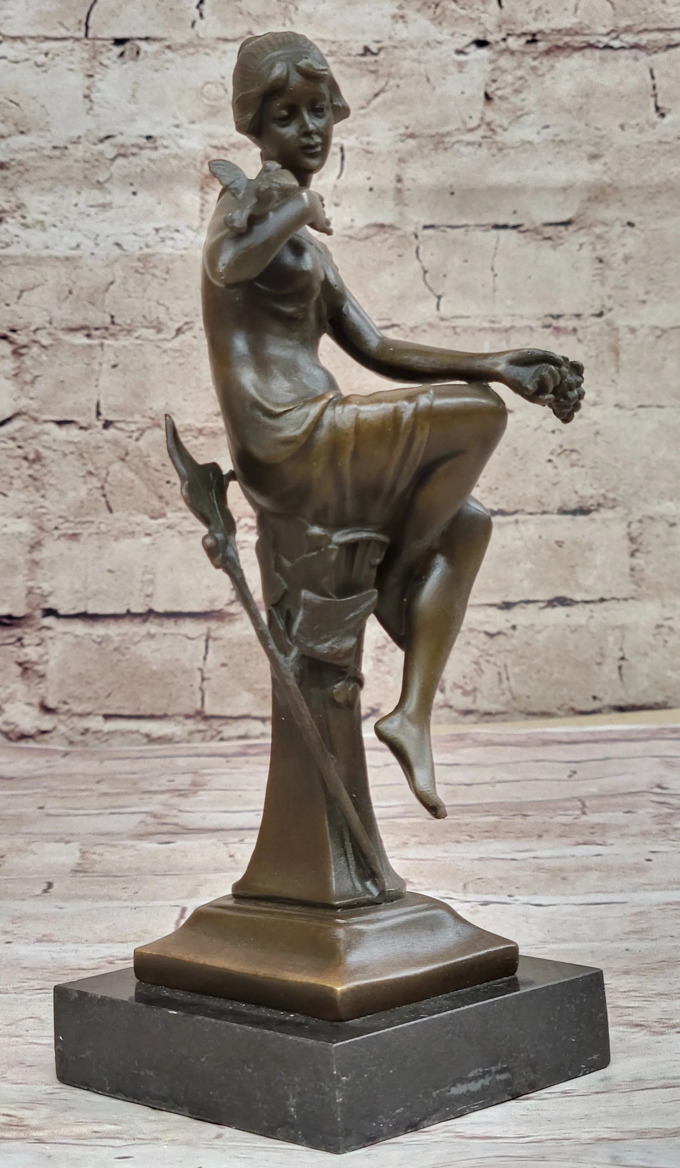 Signed Original 1930 Style Exotic Sexy Girl Bronze Sculpture Statue Figure Decor