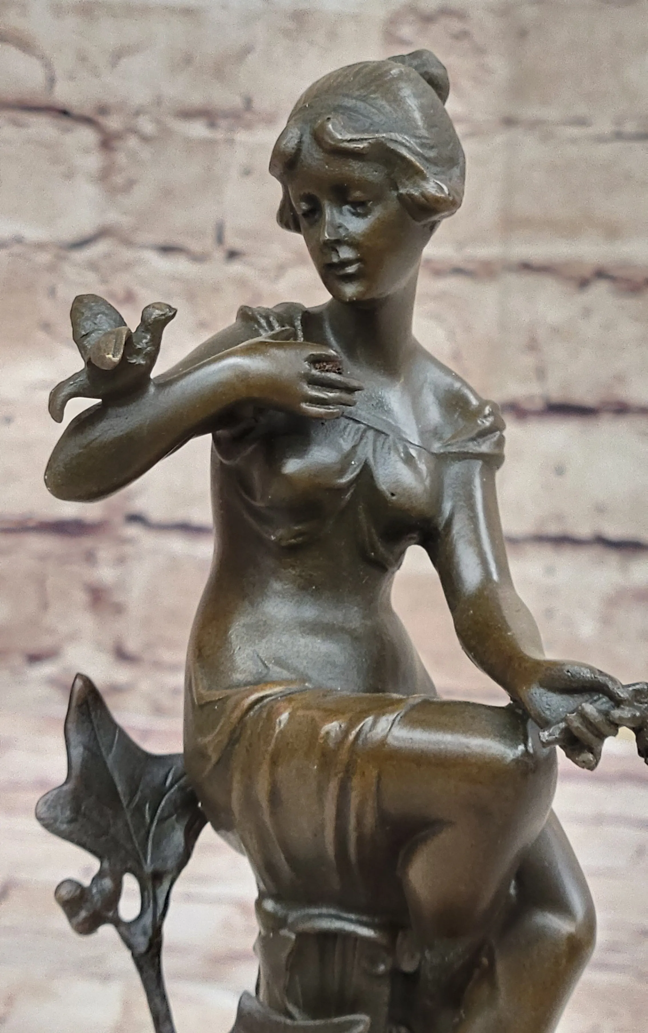 Signed Original 1930 Style Exotic Sexy Girl Bronze Sculpture Statue Figure Decor