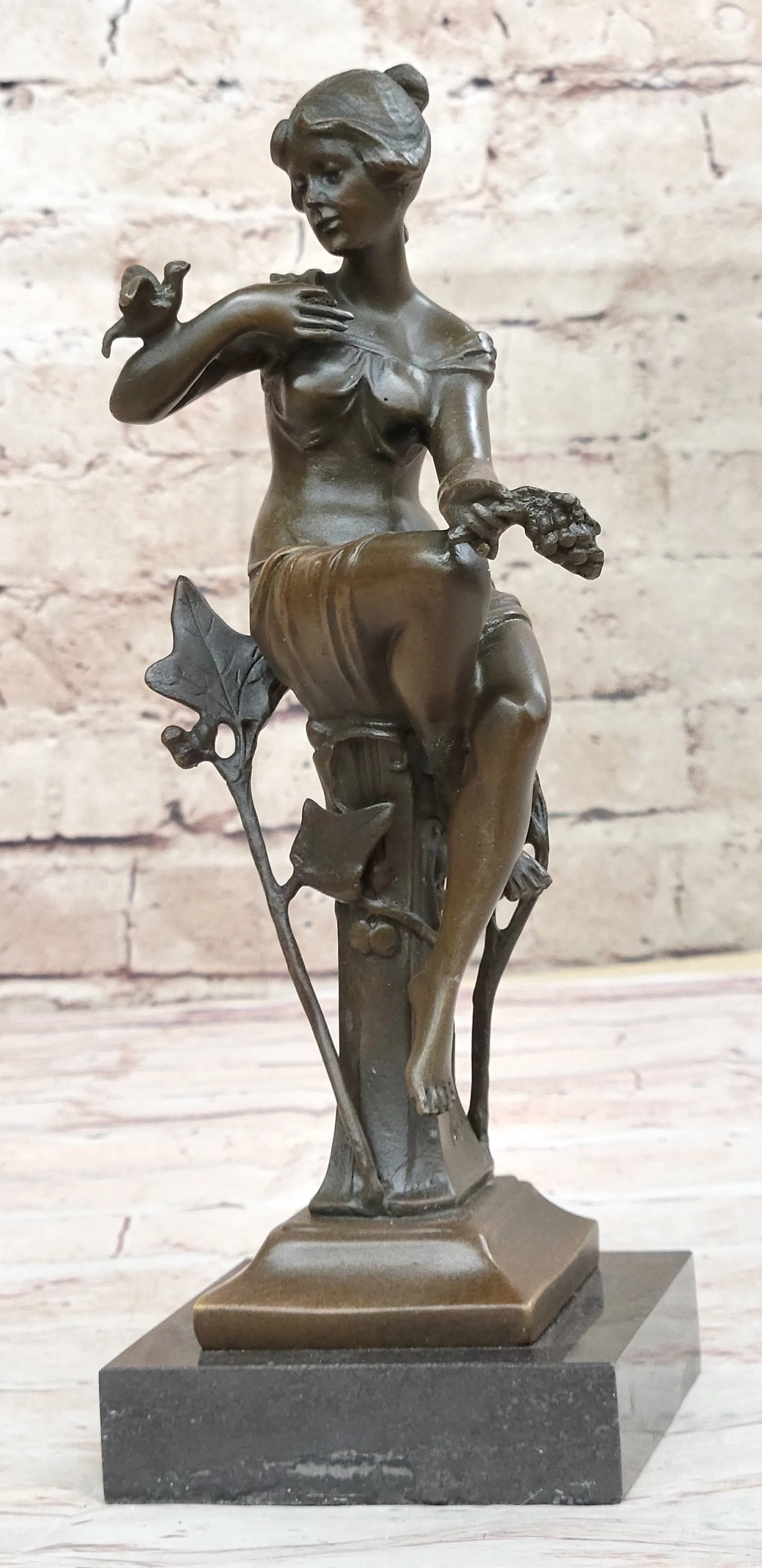 Signed Original 1930 Style Exotic Sexy Girl Bronze Sculpture Statue Figure Decor