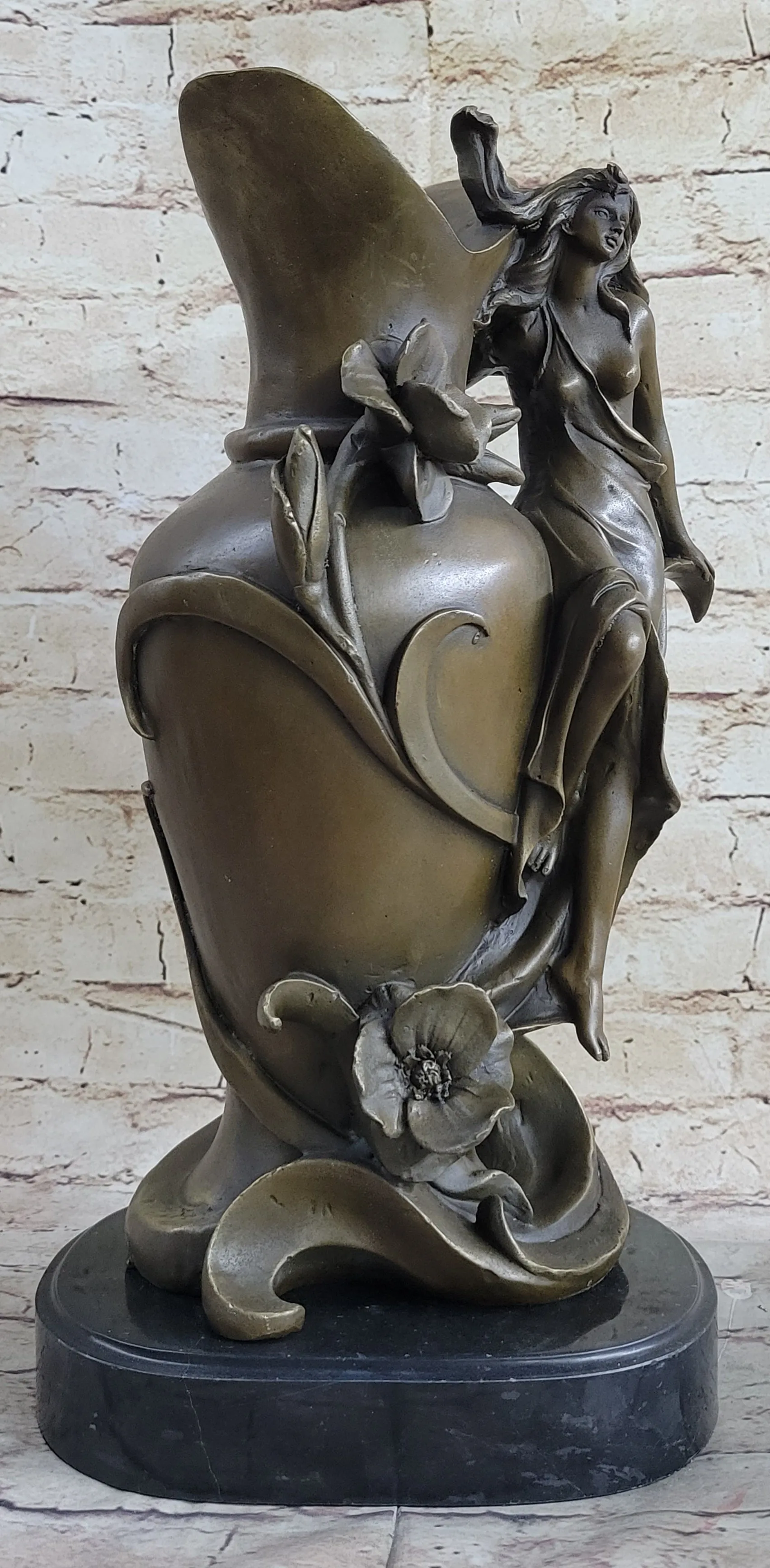Signed Original Hot Cast Kassin Semi Nude Nymph Floating Bronze Sculpture Statue