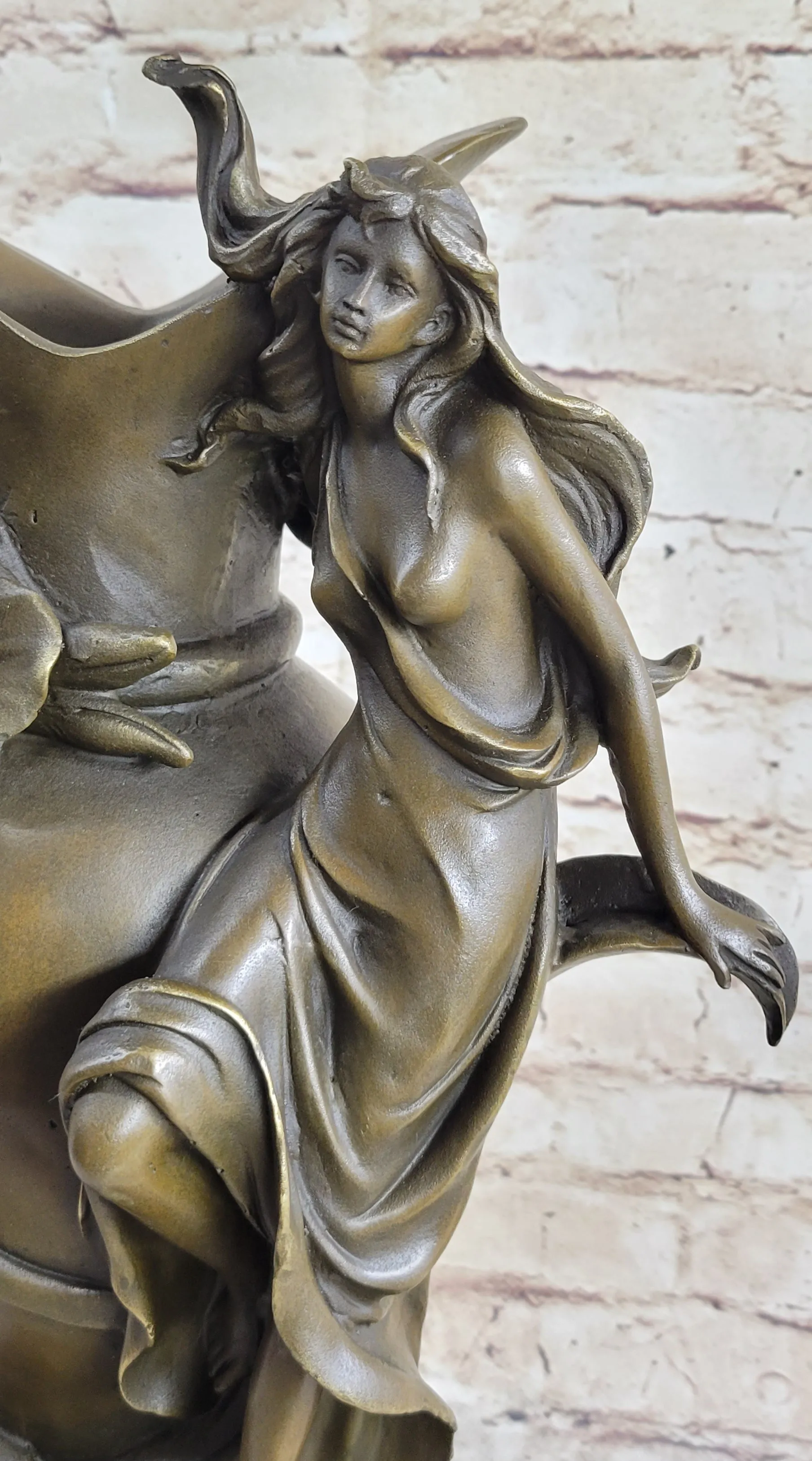 Signed Original Hot Cast Kassin Semi Nude Nymph Floating Bronze Sculpture Statue