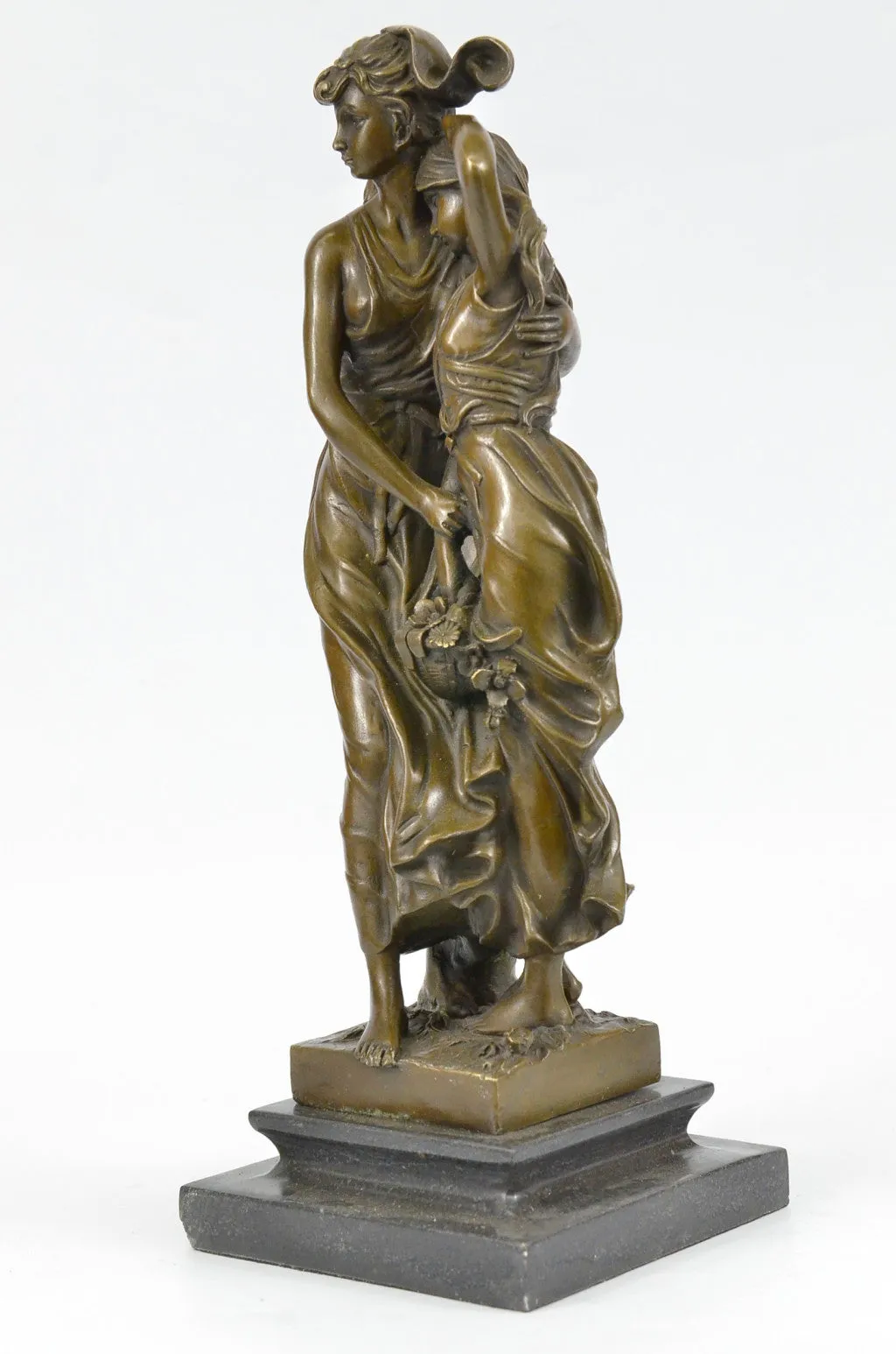 Two Sisters Bronze Metal Statue Sculpture Classic Elegant Decor on Marble Base Moreau