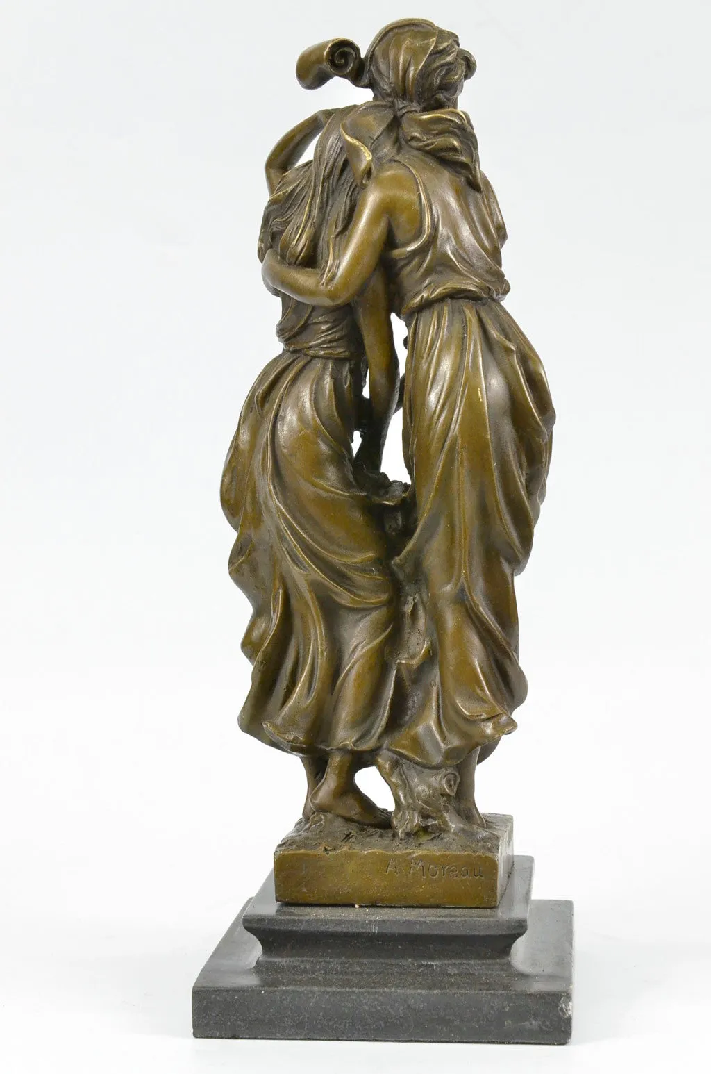 Two Sisters Bronze Metal Statue Sculpture Classic Elegant Decor on Marble Base Moreau