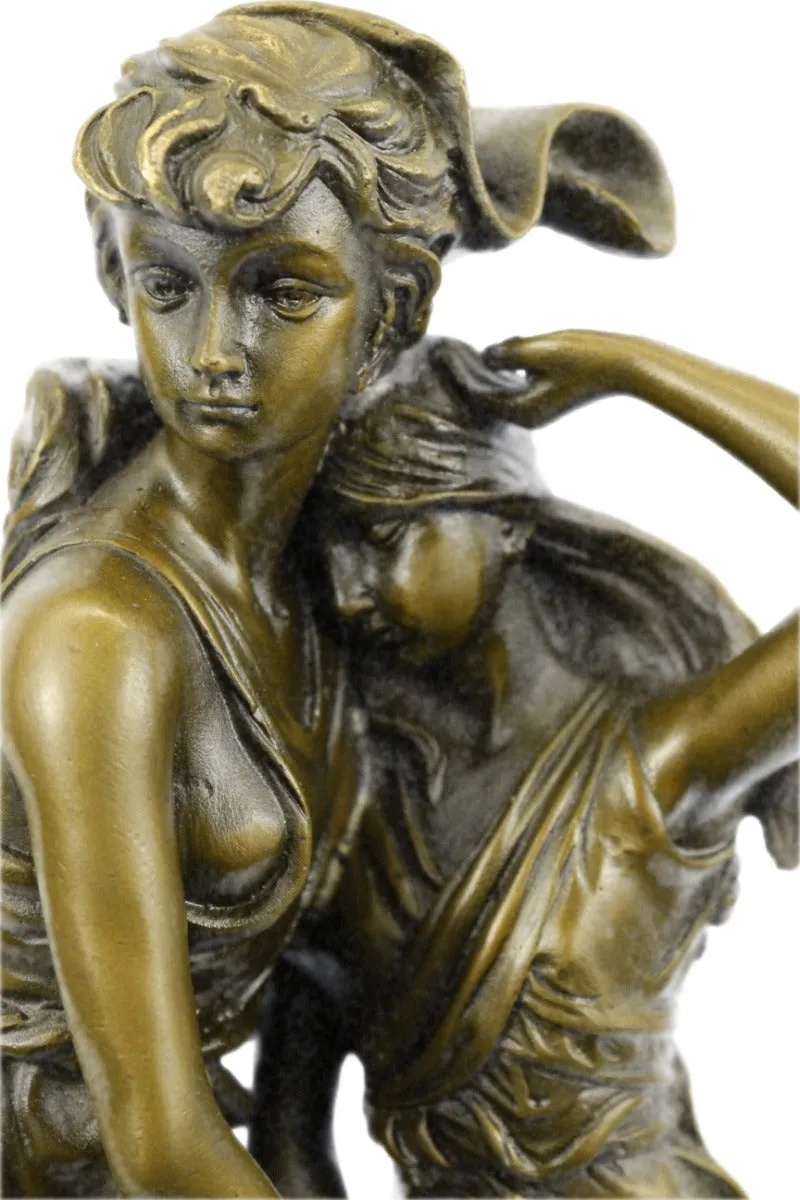 Two Sisters Bronze Metal Statue Sculpture Classic Elegant Decor on Marble Base Moreau