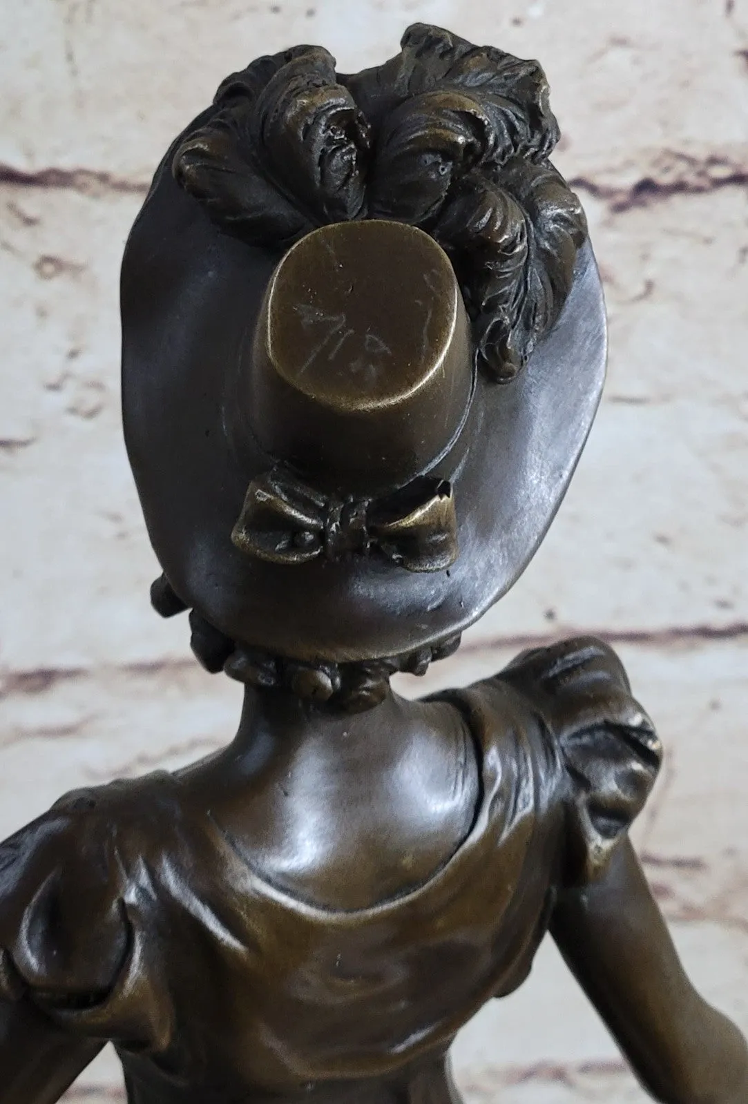 Victorian Lady Signed Sculpture Elegant Art Nouveau Bronze Statue Figurine Deco