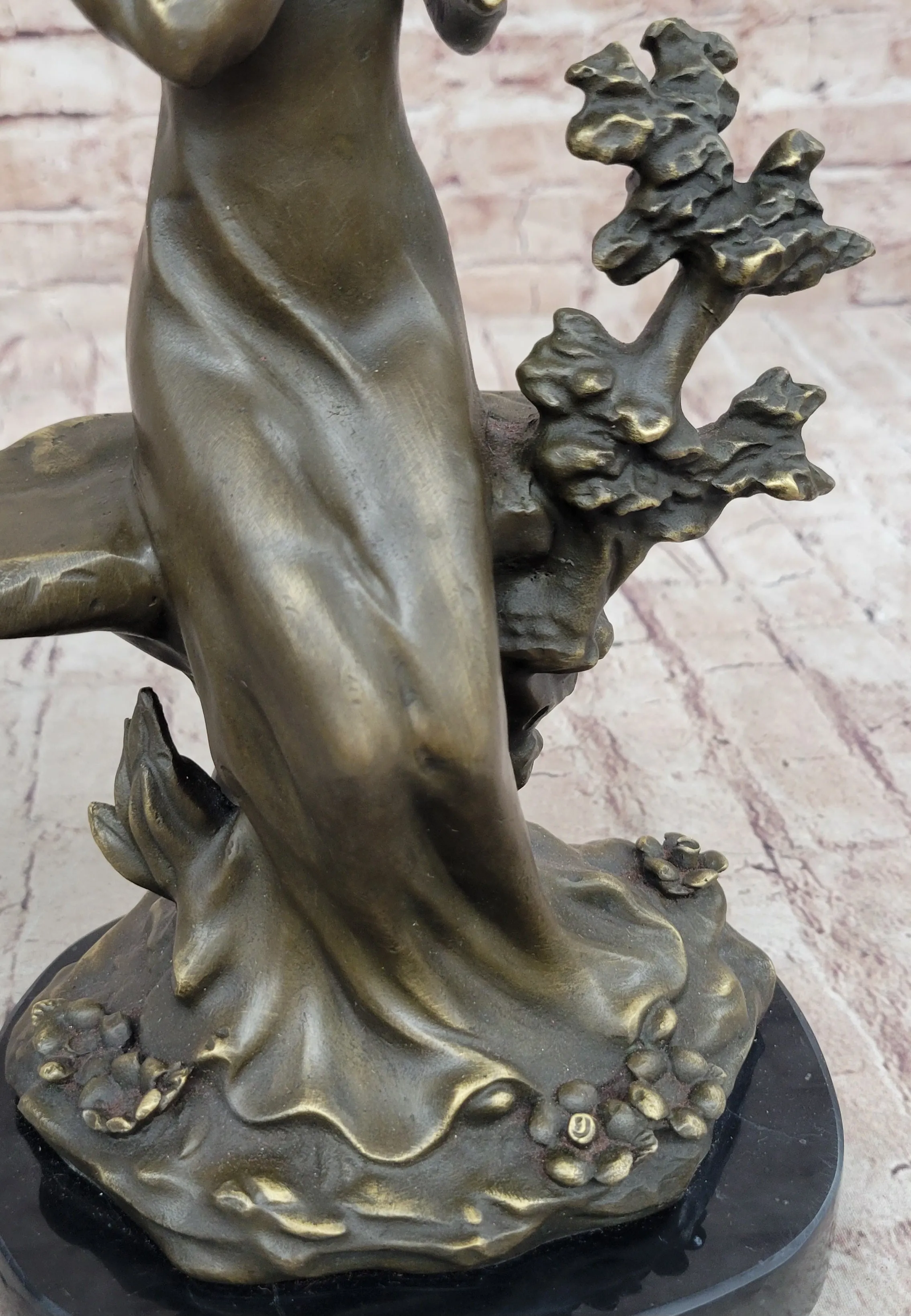 Young Lady Holding a Puppy Dog - Signed Original Bronze Sculpture Figure on Marble Base